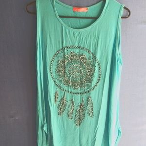 Kelier Women's Size L/XL Stretchy Studded Dreamcatcher Tank Top